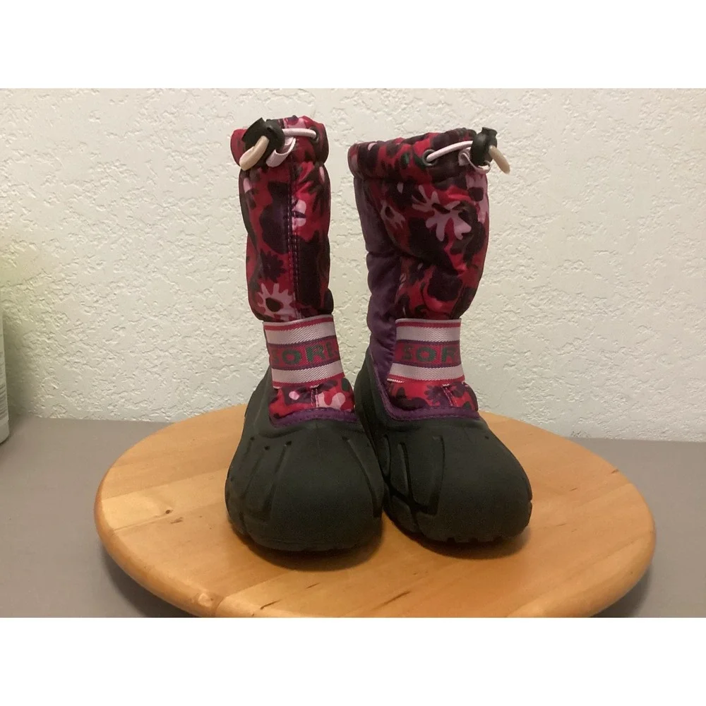Sorel Snow Boots Kids 12.5 Purple Pink Floral Waterproof Insulated NC1811-505